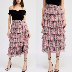En Saison Lyra Tiered Midi Skirt